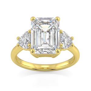 Кольцо с сертифицированным изумрудом 4 1/2 карата и тремя бриллиантами в форме сердца из 14-каратного золота, выращенного в лаборатории Pompeii2, 14K Rose Gold