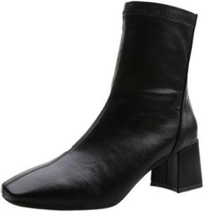 Женские ботинки на щиколотку с средним толстым каблуком, квадратным носком, челси, ретро короткие ботинки No Brand, 39 Black