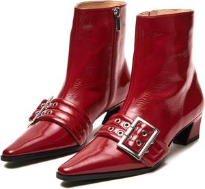 Женские ботильоны Vaslemuse с пряжкой, укороченные ботинки на щиколотку, низкий каблук kitten, с люверсами, сексуальные заостренные носки, модные короткие ботинки с молнией, Red