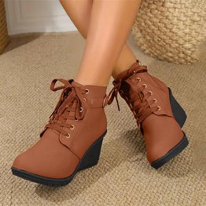 Женские ботильоны на толстой средней подошве, с шнуровкой, круглый носок, платформенные ботинки, однотонные, универсальные, удобные, армейские ботинки Generic, Ag Brown