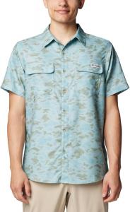 Рубашка Columbia Mens PFG Uncharted с коротким рукавом и принтом, Crushed Blue Uncharted Waters