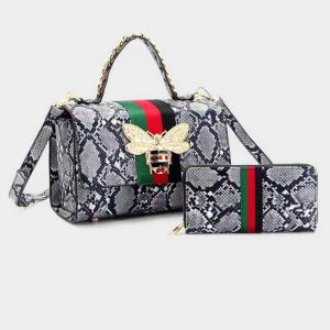 Комплект из 2 предметов: сумка-тоут и кошелек из искусственной кожи с рисунком медоносной пчелы и змеиной кожи FASHNZFAB, Snake