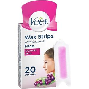 Восковые полоски для лица Face Precision Wax Strips с удобным захватом для нормальной кожи с маслом ши и ароматом ягод, 20 полосок Veet