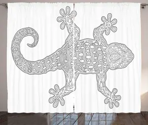 Штора из тесьмы ABAKUHAUS Саламандра в деревенском стиле, подробный обзор ящерицы, присборенная штора для спальни с петлями и крючками, 280 x 225 см, темно-серый с белым Abakuhaus