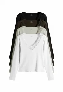 Комплект из 4 футболок стандартного кроя с длинными рукавами и v-образным вырезом. The Set, Black Chocolate Brown Taupe Brown Cream