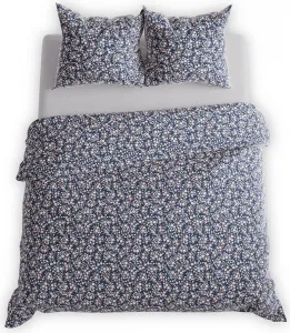 Постельное белье, хлопковый сатин, высшего качества 160х200 Nila темно-синего цвета, с цветочным рисунком MARKIZETA HOME