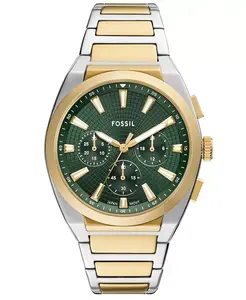 Мужские часы Everett Chronograph с двухцветным корпусом из нержавеющей стали, 44 мм Fossil