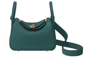 HERMES Сумка Lindy Clemence Bullock кожаная мини через плечо кроссбоди женская зелёная кипарис