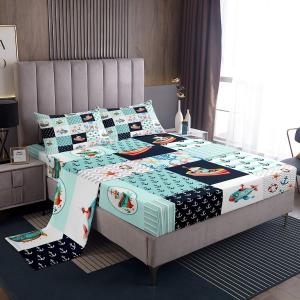 Erosebridal Морской комплект постельного белья для детей с якорями и подводной лодкой в винтажном стиле, Indigo Blue