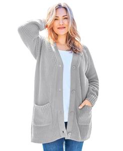 Кардиган-шейкер на пуговицах большого размера Woman Within, Heather grey