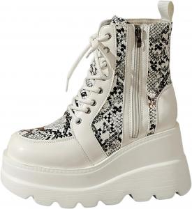 Женские ботинки на платформе с лоскутным шитьем, ботинки на танкетке, ботильоны до щиколотки в готическом стиле, лакированные с шнуровкой, ботильоны с цепочкой и ремешками в стиле панк, ботинки с шнуровкой и молнией Generic, White