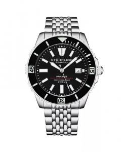 Мужские часы Depthmaster, серебристая нержавеющая сталь, черный циферблат, круглые часы 43 мм Stuhrling