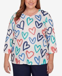 Вязаный топ большого размера Saratoga Springs с узором Подброшенное сердце Alfred Dunner, Oatmeal Multi