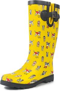 Сапоги от дождя landchief для женщин, водонепроницаемые высокие резиновые сапоги до колена, удобные садовые сапоги с противоскользящей подошвой и средним каблуком, женские дождевые ботинки для улицы, Pup Parade