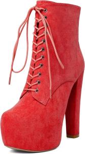 Женские ботильоны Esvowido, армейские ботинки с платформой, высокие каблуки, круглый носок, сексуальные ботильоны на шнуровке, Red