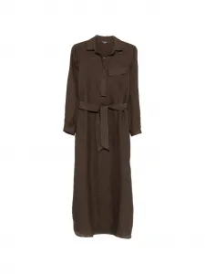 Платье-рубашка миди с поясом Emporio Armani, коричневый