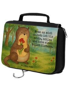 Mr. & Mrs. Panda Косметичка белого цвета с изображением выдры и букета цветов