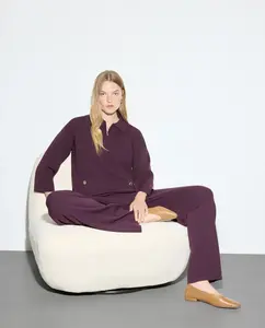 Женский джемпер с поло-вырезом однотонный Woman El Corte Inglés, баклажановый