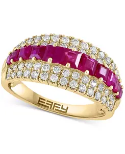 Кольцо с тремя рядами рубинов Effy (1-1/5 карата) и бриллиантов (5/8 карата) из 14-каратного золота (также с сапфиром) Effy Collection, ruby