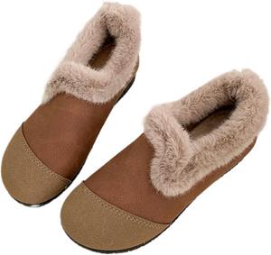 Женские слипоны лоферы из искусственной замши с эффектом памяти и подкладкой из шерпы для зимней повседневной носки Azttoztto, Coffee Color