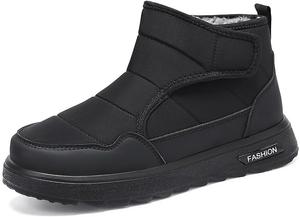 Мужские зимние снегоступы с утеплителем и меховой подкладкой, ботинки на липучке до щиколотки - водонепроницаемые, с изоляцией, противоскользящие, удобные плюшевые повседневные прогулочные ботинки Qacksv, черный