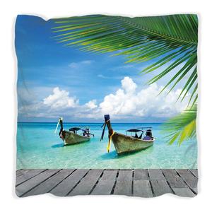 Подушка Wallario Premium, мягкая поверхность, с мотивом «солнечная лодка в Карибском море», размер: 40 x 40 см, с белой спинкой