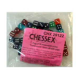 Полупрозрачные кубики d6 диаметром 12 мм с точками (50), Dice - Bags of Dice (Assorted Colors) (Chessex)