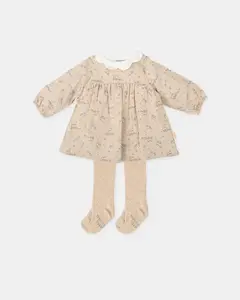 Комплект для малыша: платье с поездами, шортики и колготки Tutto Piccolo, светло-коричневый