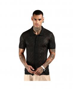 Мужская трикотажная рубашка с перекрывающимися фактурами Campus Sutra, Black