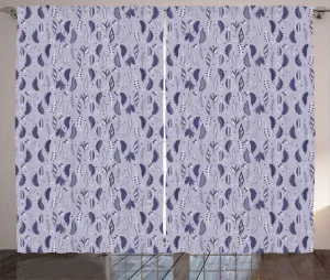 Штора ABAKUHAUS Botanic Rustic, пастельно-фиолетовый узор с листьями, универсальная тесьма для гостиной с петлями и крючками, 280 x 225 см, цвет: фиолетово-серый, потолок: синий Abakuhaus