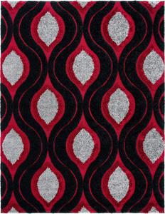 Ковер SAFAVIEH, 201 x 201 см, Florida Shag Collection, Black & Red, современный дизайн Ogee, без линьки и простой в уходе, идеально для помещений с высокой проходимостью в гостиной, спальне (SG461-9040)