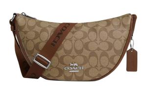 PACE Покрытый холстом Роскошный Кожаный Теленка Кроссбоди Сумка, Плечевая Сумка Тубэс Женская Серебристый & Хаки & Седло COACH