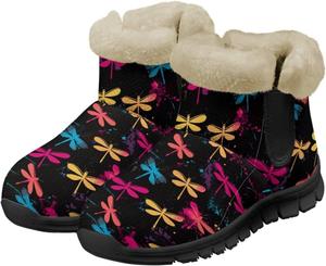 Женские зимние ботинки Jeiento Beauty Dragonfly с цветочным узором, пушистые, на щиколотку, для походов, с противоскользящей подошвой, Color Dragonfly