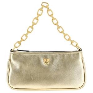 PINKO Миниатюрная женская сумочка из телячьей кожи с одним плечевым ремнем золотистого цвета