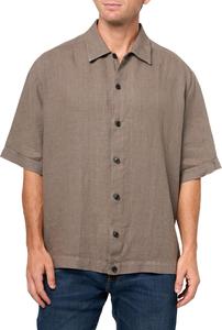 BOSS Мужская льняная рубашка с коротким рукавом на пуговицах, Smoke Rust