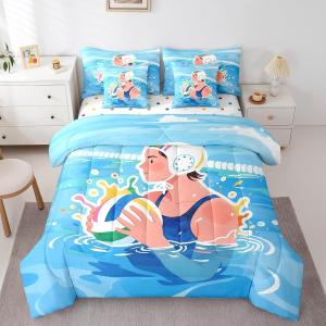Erosebridal Комплект постельного белья Swimmer 7 Piece спортивная тематика плавание волейбол синий цвет для детей и взрослых, Sea Blue