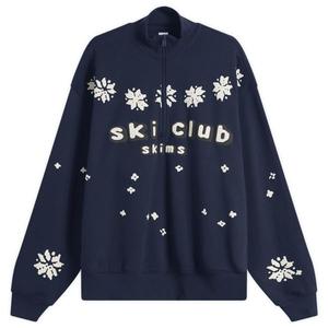 Хлопковый флис Skims X cpfm, классический воротник-стойка, молния до середины груди, темно-синий ski club print