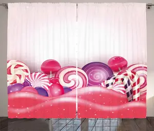 Штора в стиле модерн от ABAKUHAUS, с радужным завитком, леденцом, для спальни, присборенная, с петлями и крючками, 280 x 225 см, цвет: темно-коралловый, светло-розовый, фиолетовый Abakuhaus