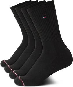 Женские носки Tommy Hilfiger Crew Socks - 4 пары влагоотводящих дышащих спортивных повседневных носков для женщин (размеры 4-10), Black Logo