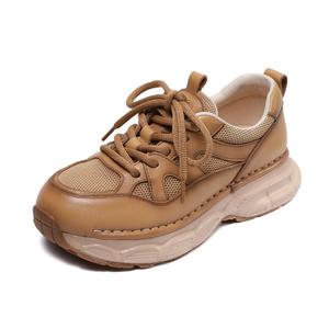 Женские кроссовки с низким верхом, устойчивые к истиранию, дышащие, нескользящие, массивные, увеличивающие рост Devanro, Apricot Yellow