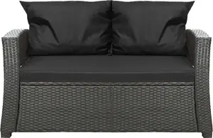 Подушки для садового дивана из полираттана, черные | Подушка сиденья 112x60x7 см, подушки спинки 2x56x50 см | Подушки для садовой скамейки | Подушки для 2-местного ротангового дивана