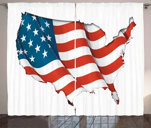 Штора ABAKUHAUS в деревенском стиле с картой мира и флагом США, присборенная штора из тесьмы для спальни с петлями и крючками, 280 x 225 см, цвет белый, красный, синий Abakuhaus