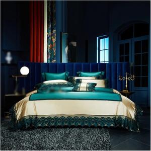 YUSIWOAL Комплект постельного белья сатин-шелковый со стеганым покрывалом и кружевными вставками