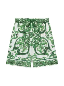 Шелковые шорты с кулиской и принтом Majolica Dolce & Gabbana Kids, белый