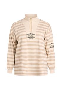 Джемпер Zizzi GESTREIFTES MIT STEHKRAGEN UND REISSVERSCHLUSS, Beige Stripe/Sand