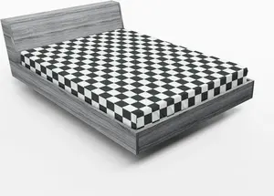 Простыня на резинке ABAKUHAUS в клетку, монохромная композиция с классическим шахматным узором и абстрактным рисунком плитки, 160 x 200 см, серо-белый Abakuhaus