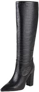 Женские массивные высокие сапоги на каблуке до колена - модные кожаные сапоги с заостренным носком и толстым каблуком, высокие сапоги 2021 осенний тренд, ковбойские сапоги на квадратном каблуке, повседневная обувь Oiangi, Black