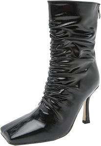 Женские свободные ботильоны с квадратным носком Uniquelly, высокий каблук-стилет, широкие голенища, молния сзади, модная сексуальная зимняя обувь, Black