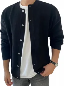 Мужской легкий повседневный кардиган с V-образным вырезом, базовый, свободного кроя, однотонный, теплый кардиган-куртка для мужчин SWJGLITTR, черный