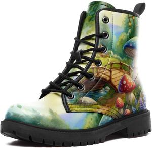 Ботинки средней высоты Artistic Mushroom, мужские и женские, с цветочным принтом, на шнуровке, для походов, повседневной носки и прогулок Awsole, черный/красный/синий/зеленый